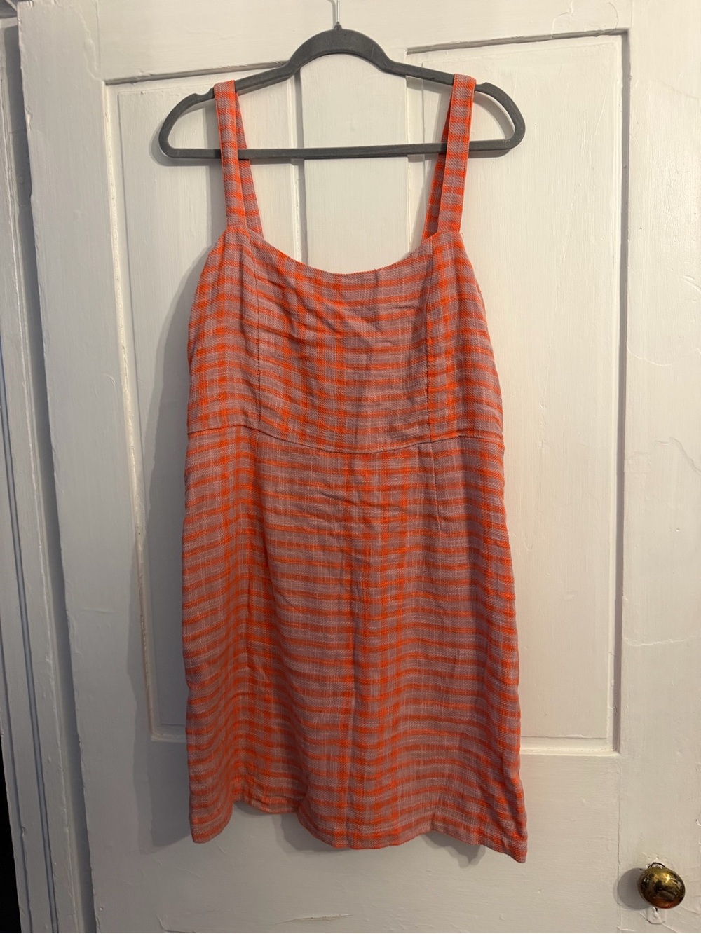 Free People Pink & Orange Plaid Mini Dress - Square Neck - Picture 2 of 8